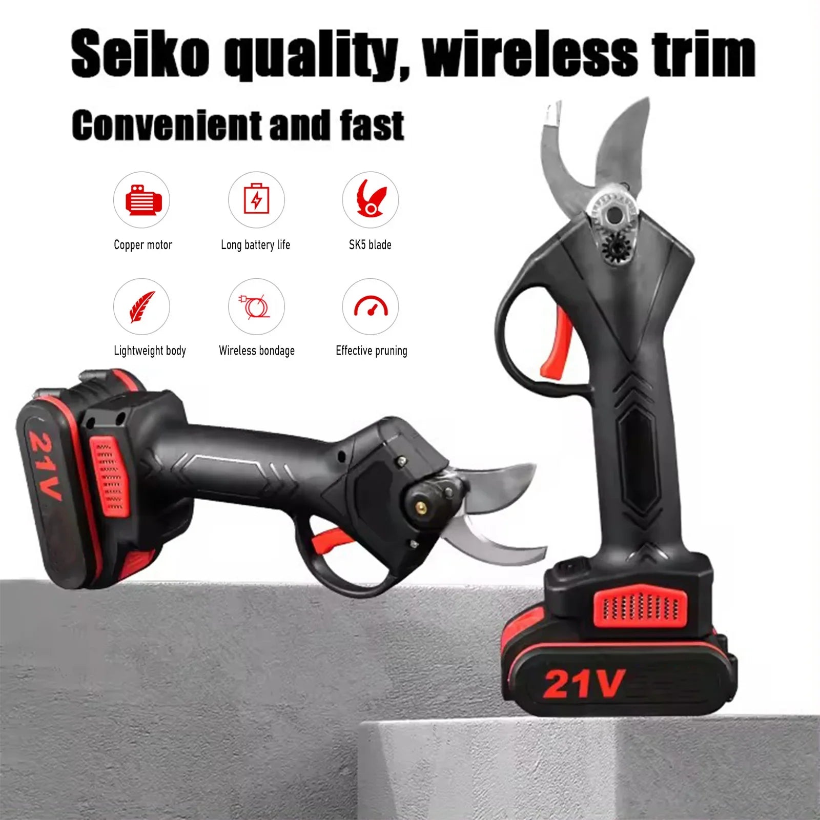 1200W Brushless Cordless Electric Pruner – 25mm Tree Branch Cutter with 2×21V Batteries | Garden & Bonsai Power Tool
