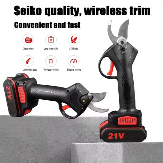 1200W Brushless Cordless Electric Pruner – 25mm Tree Branch Cutter with 2×21V Batteries | Garden & Bonsai Power Tool