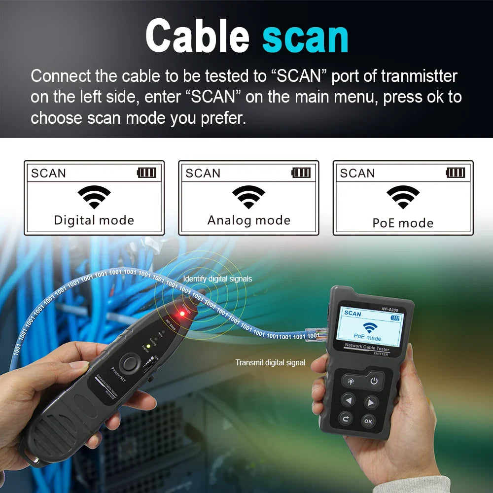 NOYAFA NF-8209 Network Cable Tracker & Tester – LAN Wiremap, Length Measurement, PoE & LCD Display Tool